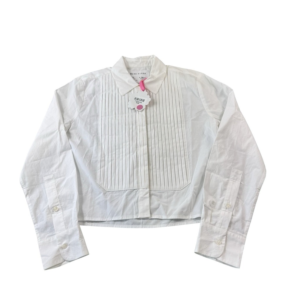Wear Cissa White Cotton Tuxedo Bib Womens L/S Button Front XS NWT